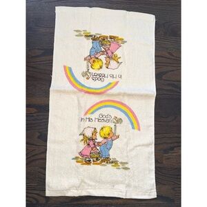 Vintage “God's In His Heaven" hand towel, Rainbow Pastel Colors, Retro